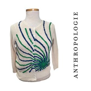 Anthropologie Field & Flower Ribbon Cotton Blend Sweater Cardigan Medium